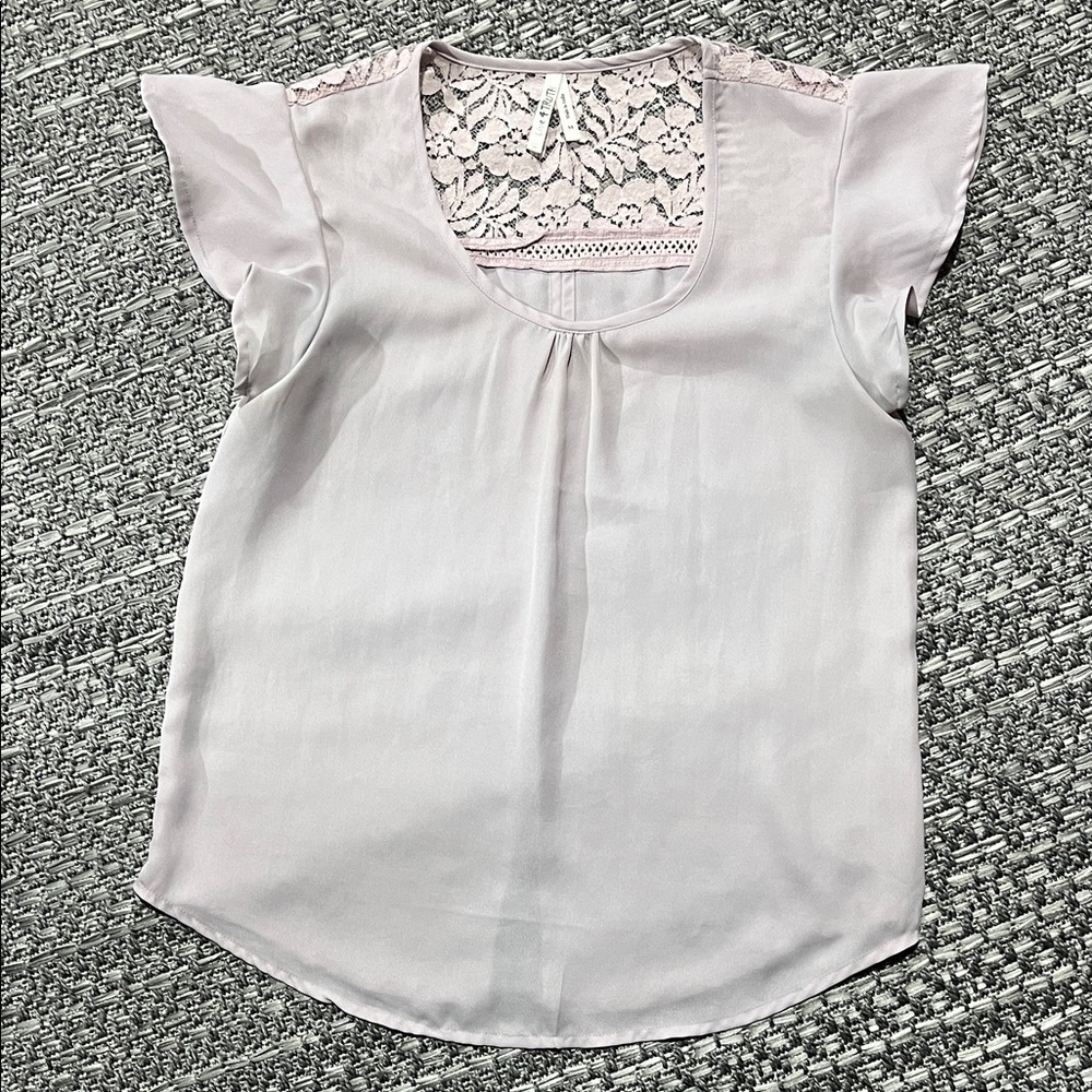 Live 4 Truth | Dusky Lavender Ruffle Cap-Sleeve Blouse with Lace Detailing